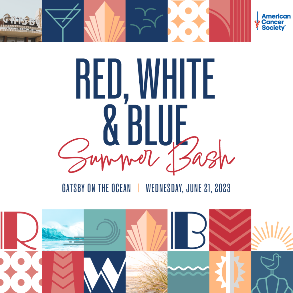 4th Annual American Cancer Society Red, White, and Blue Summer Bash invitation design Gatsby on the Ocean