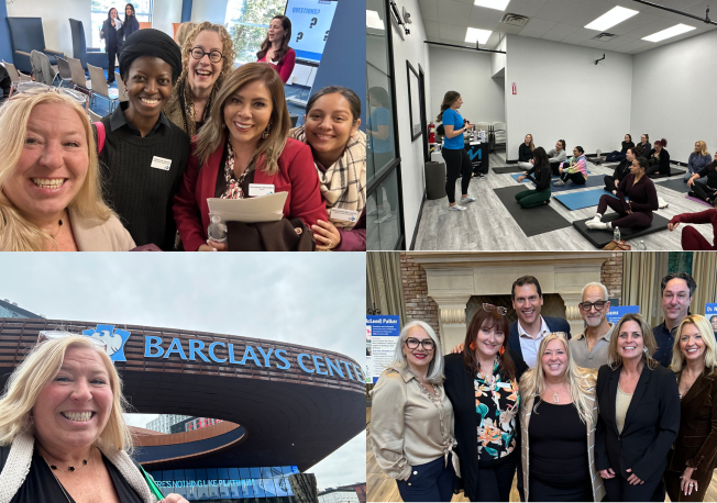 collage of four photos capturing attendees networking and interacting at an event
