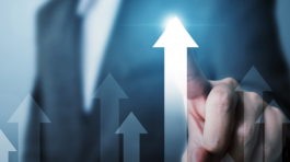 Business development to success and growing growth concept. Businessman pointing arrow graph corporate future growth plan